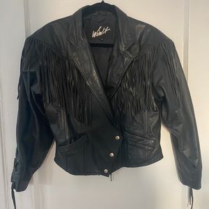 Fringe Leather Jacket Black